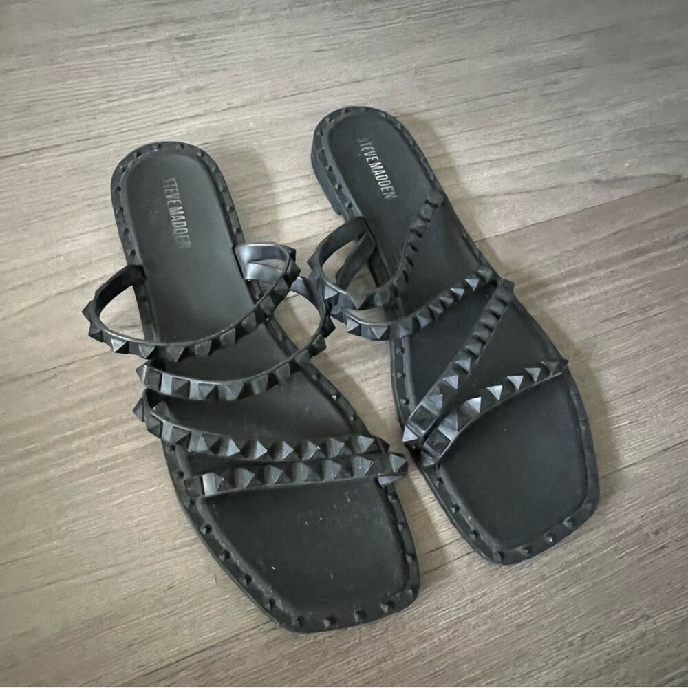 Steve Madden Skylar Sandals Jelly Plastic Studded Slide Flat Black 10